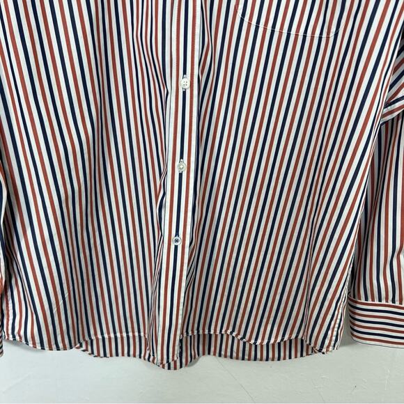 J. McLaughin Orange Navy Stripe Flip Cuff Button Up Shirt Size L - Picture 4 of 13